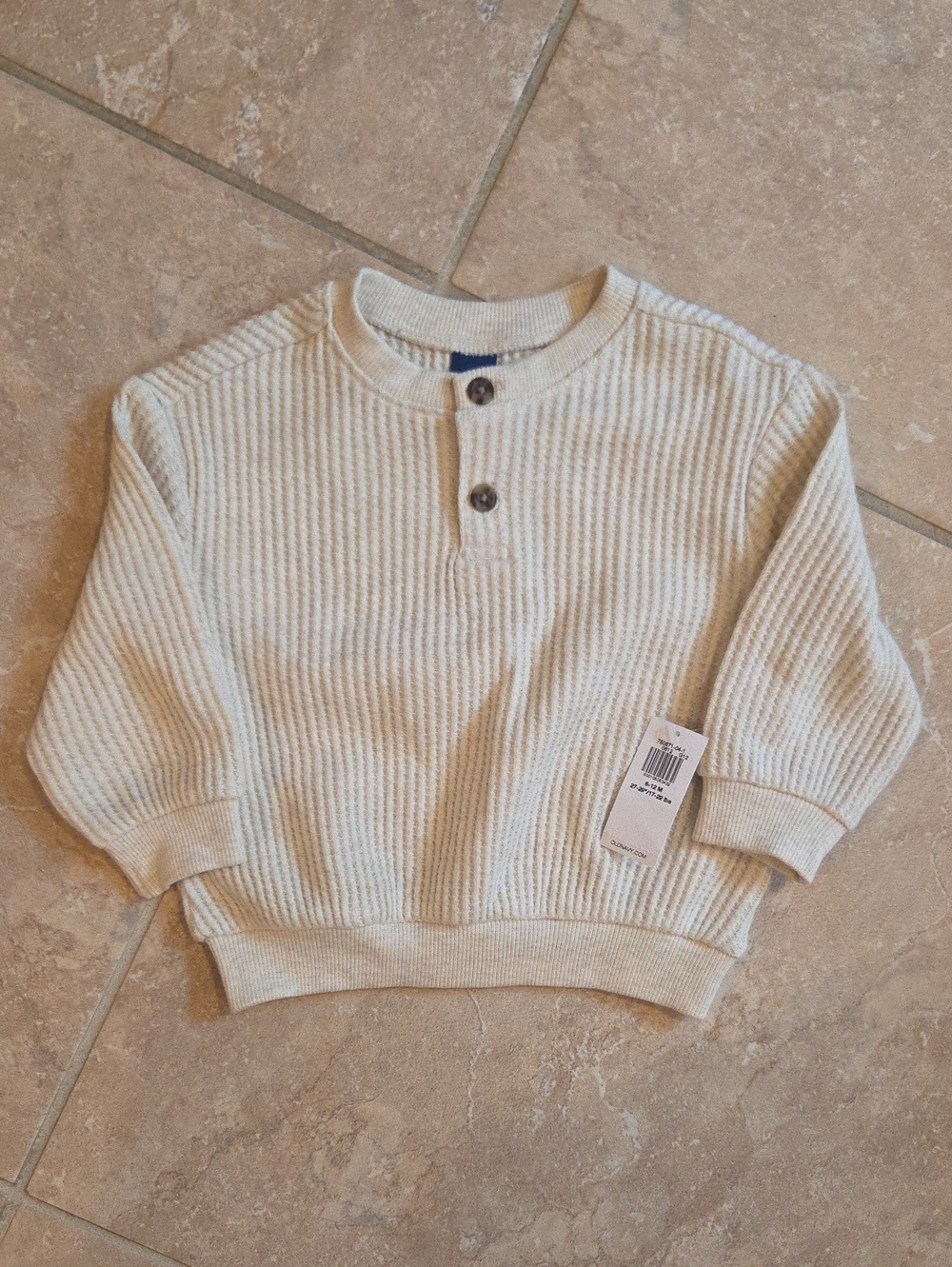 Old Navy Cream Ribbed Henley Sweater
